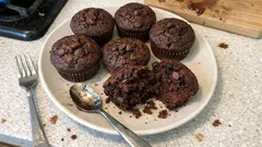 混ぜて焼くだけ：ヨーグルトでしっとり「チョコマフィン」チョコチップ入り